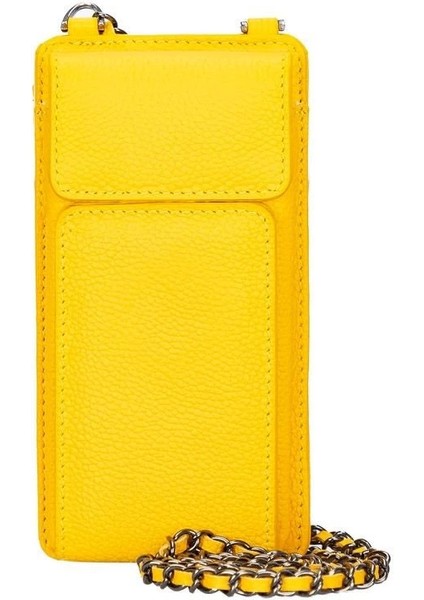 Avjin 6.9 Inch Uyumlu Deri Kılıf Cüzdan Askılı FL12 Sarı