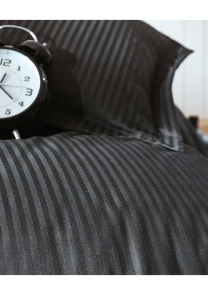 Cotton Box Çift Kişilik Saten Nevresim Takımı Elegante Stripe Siyah