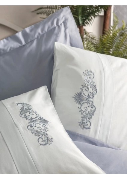 Cotton Box Brode Nakışlı Çift Kişilik Saten Nevresim Takımı Bianna Gri