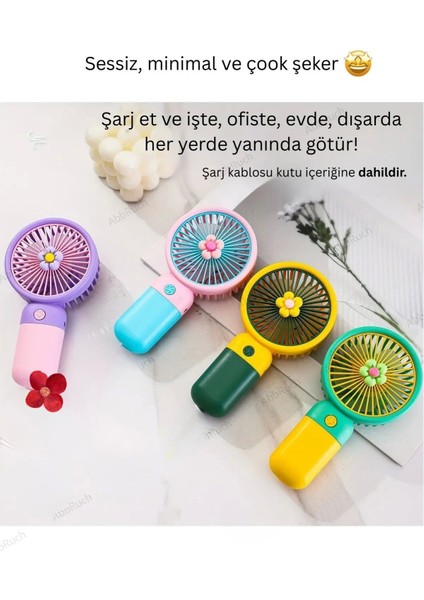 Güçlü Parvaneli Renkli Mini El Fanı Taşınabilir Şarjlı Serinletici Vantilatör Soğutucu