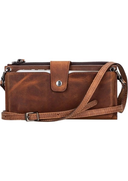 Lozan Strap 6.5 Inch Uyumlu Deri Kartlıklı Kılıf G2 Kahve