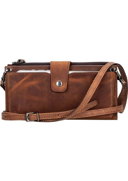 Lozan Strap 6.5 Inch Uyumlu Deri Kartlıklı Kılıf G2 Kahve