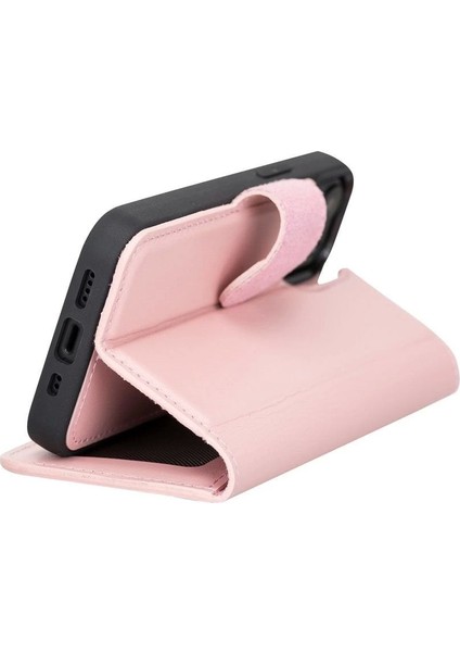 Apple iPhone 13 Mini Uyumlu Deri Cüzdanlı Kılıf Nu2 Pembe