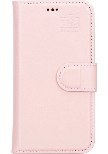 Apple iPhone 13 Mini Uyumlu Deri Cüzdanlı Kılıf Nu2 Pembe
