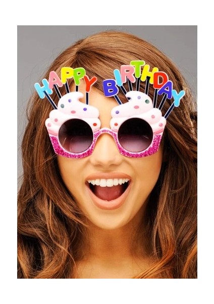 Happy Birthday Yazılı Pembe Fuşya Parti Gözlüğü
