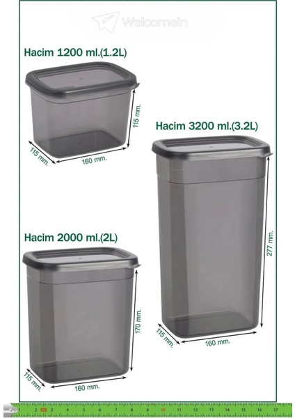 24 Adet 48 Parça 550 Ml. 1200 Ml. 1750 Ml. Sızdırmaz Kapaklı Kare Erzak Bakliyat Saklama Kabı Seti