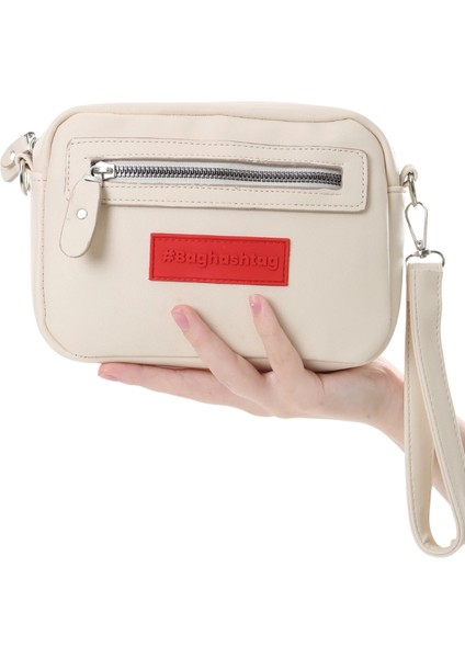 Baghashtag Krem Minik Unisex 3 Gözlü Deri Çanta