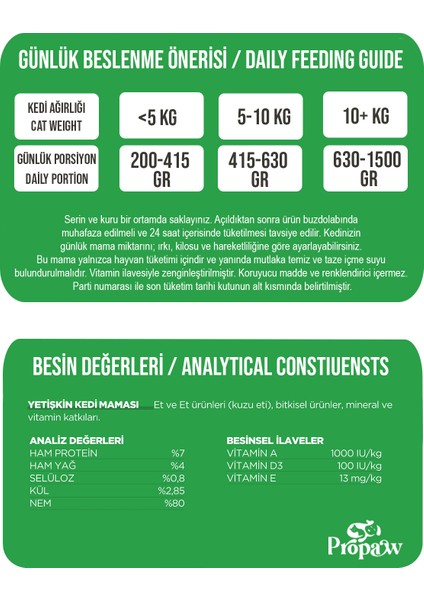 Kedi Yaş Mama Kuzu Konserve Jöleli Premium Parça Etli Yemek Besleyici Tahılsız Içerik 12 x 415 gr
