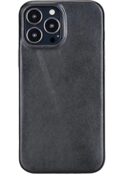 Apple iPhone 13 Pro Max Uyumlu Deri Arka Kapak Rock Rst1 Siyah