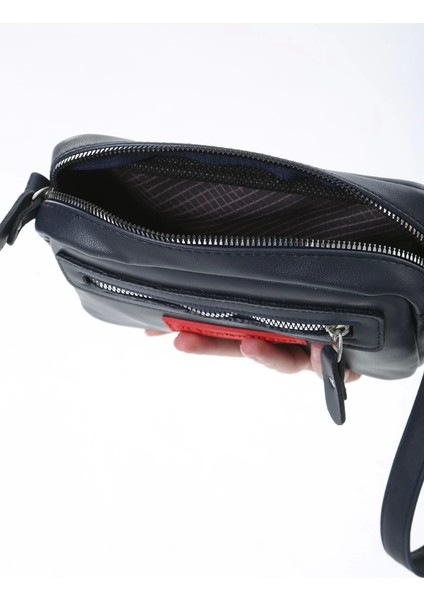 Baghashtag Lacivert Minik Unisex 3 Gözlü Deri Çanta