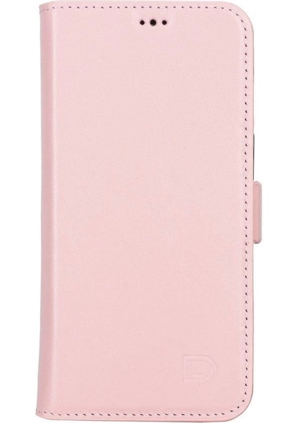 Apple iPhone 13 Uyumlu Deri Cüzdanlı Kılıf Toz Pembe