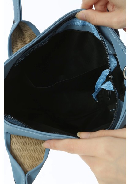 Baghashtag Mavi Mini Su Geçirmez Kulp Yazılı Tote Çanta