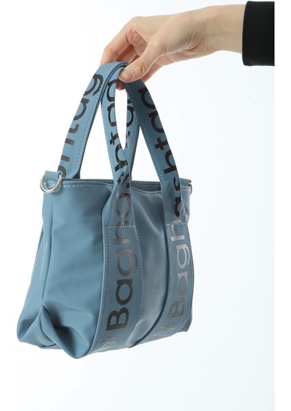 Baghashtag Mavi Mini Su Geçirmez Kulp Yazılı Tote Çanta