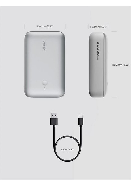 Aukey PB-Y57-WH 22.5W 20000 Mah Pd Qc3.0 Type-C Usb-A Powerbank