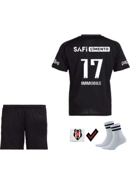 Beşiktaş Forması Immobile Siyah Deplasman 24/25 Yeni Sezon Çocuk Futbol Forması Çorap ve Bileklik Hediye