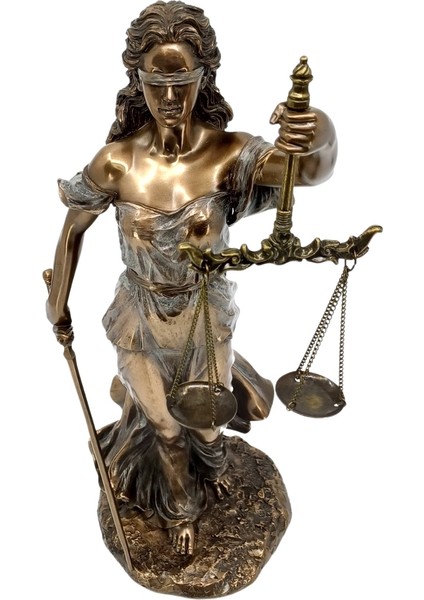 Bronz Kaplama Adalet Tanrıçası Themis Heykeli – 35 cm