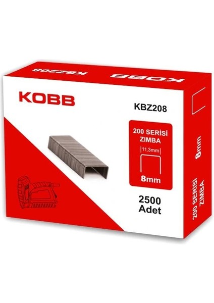 Kobb KBZ208 8mm 2500 Adet 200 Serisi Ağır Hizmet Tipi Zımba Teli