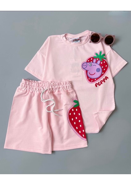 Peppa Baskılı Şortlu Kız Takım