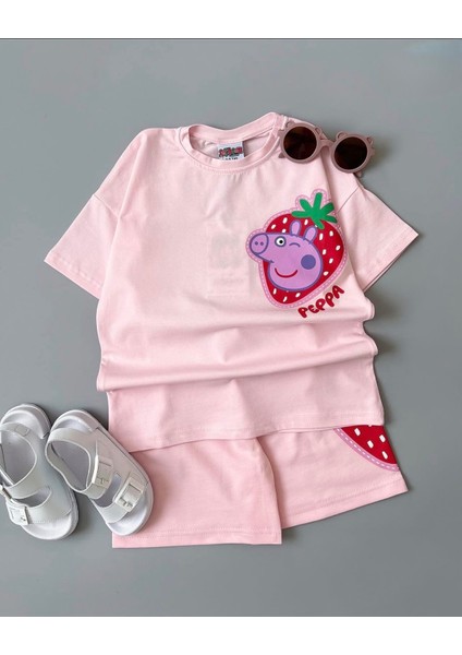 Peppa Baskılı Şortlu Kız Takım
