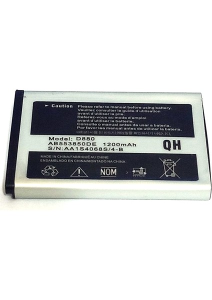 ESLIFETECH26AKSESUAR Samsung SGH-D880 Kızaklı Telefona Uyumlu AB553850DE Kodlu 1200 Mah Batarya modelleri