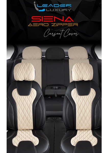 Volvo XC40 Uyumlu Lüx Yarı Deri Oto Koltuk Kılıfı Ön Arka Takım Cyrstal Bej Siyah