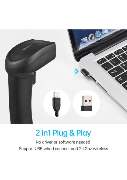 2d Kablosuz 2.4g Barkod Tarayıcı El Tipi USB Kablolu 1d Barkod Okuyucu Manuel Tetik 640*480 Cmos Tarama Desteği Kağıt ve Ekran Kodu Windows Android Mac ile Uyumlu Süpermarket Perakende (Yurt Dışından)