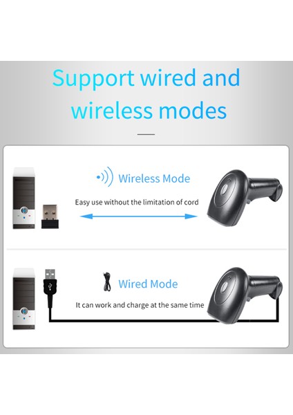2d 1d Barkod Tarayıcı 2.4g Kablosuz USB Kablolu Bağlantı El Tipi Barkod Okuyucu Manuel Tetik/otomatik Sürekli Tarama Desteği Ekran Kodu Windows Android Mac ile Uyumlu Süpermarket Için (Yurt Dışından)