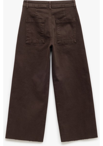 Cep Detaylı Düğmeli Pamuklu Crop Geniş Paça Denim Pantolon - Culotte Jean indirimleri