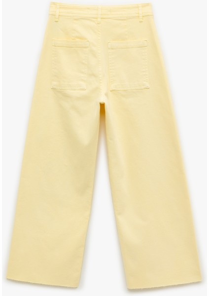 Cep Detaylı Düğmeli Pamuklu Crop Geniş Paça Denim Pantolon - Culotte Jean indirimleri