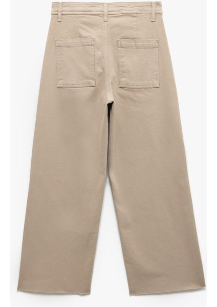 Cep Detaylı Düğmeli Pamuklu Crop Geniş Paça Denim Pantolon - Culotte Jean indirimleri