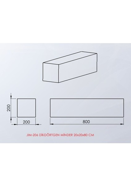 Dikdörtgen Minder 20X20X80 cm