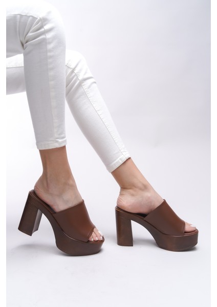 Kadın Topuklu Terlik Orta Boy Platform Kahverengi indirimleri