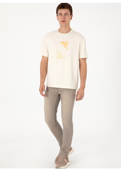 Bisiklet Yaka Krem Erkek T-Shirt Galıa