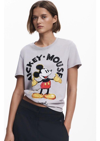 Bisiklet Yaka Baskılı Beyaz Kadın T-Shirt 25SWTKAI
