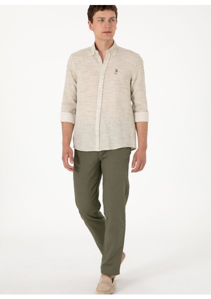 Bağlamalı Bel Normal Paça Yeşil Erkek Chino Pantolon Aller