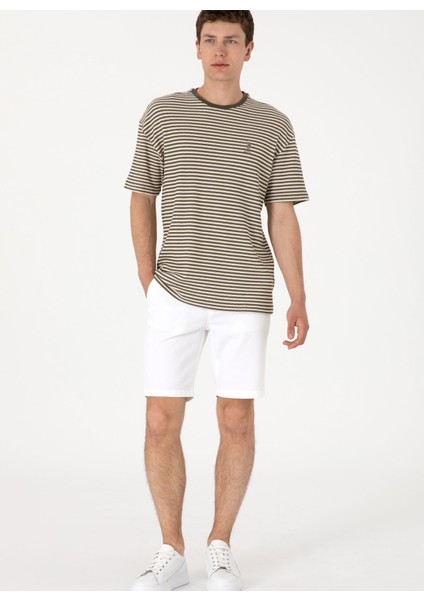 Normal Bel Regular Fit Beyaz Erkek Bermuda Şort Nesta