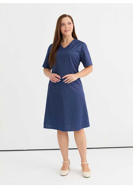V Yaka Taşlı Indigo Standart Kadın Elbise 25YSL7591 fiyatları