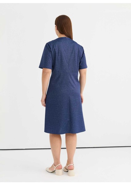 V Yaka Taşlı Indigo Standart Kadın Elbise 25YSL7591 modelleri
