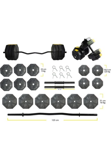 100 kg Z Barlı Dambıl - Dumbell - Ağırlık - Halter – Vücut Geliştirme Seti Sarı Kapaklı