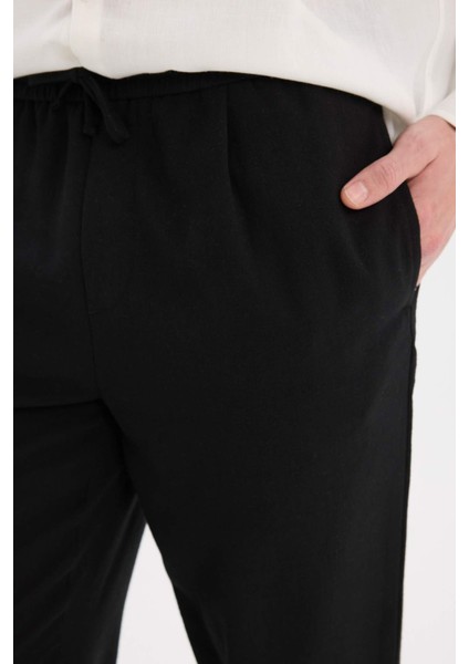 Relax Fit Rahat Kesim Kısa Paça Keten Görünümlü Yazlık Kumaş Pantolon E4790AX25SM