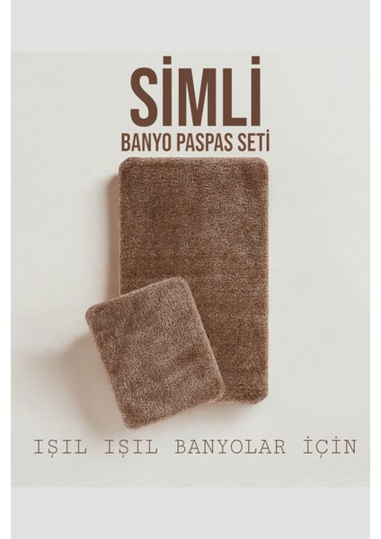 Deve Tüyü Synergy Işıltılı Kaymaz Tabanlı Yıkanabilir 2'li Set Banyo Halısı Paspas Seti 60X100