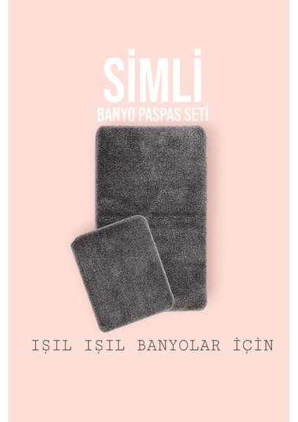 Gri Synergy Işıltılı Kaymaz Tabanlı Yıkanabilir 2'li Set Banyo Halısı Paspas Seti 60 x 100 cm