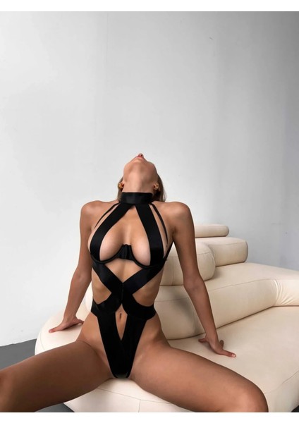 Saten Bantlı Siyah Iç Çamaşır Bodysuit fiyatları