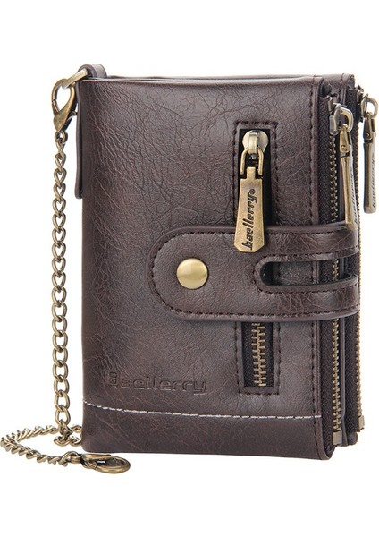 Kısa Cüzdan Iş Çift Fermuarlı Bozuk Para Cüzdanı Çoklu Kart Yuvaları Üç Katlı Cüzdan (Yurt Dışından) fiyatları