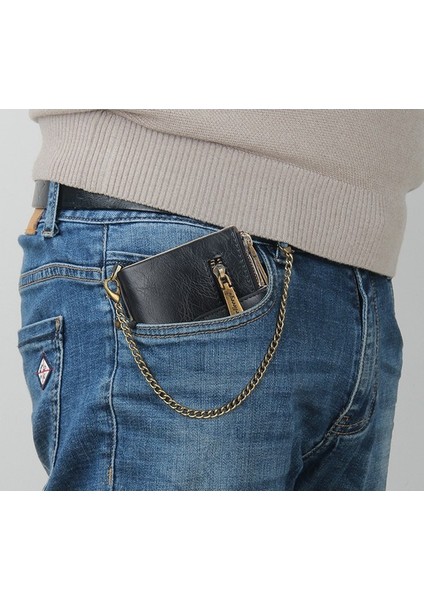 Kısa Cüzdan Iş Çift Fermuarlı Bozuk Para Cüzdanı Çoklu Kart Yuvaları Üç Katlı Cüzdan (Yurt Dışından) modelleri