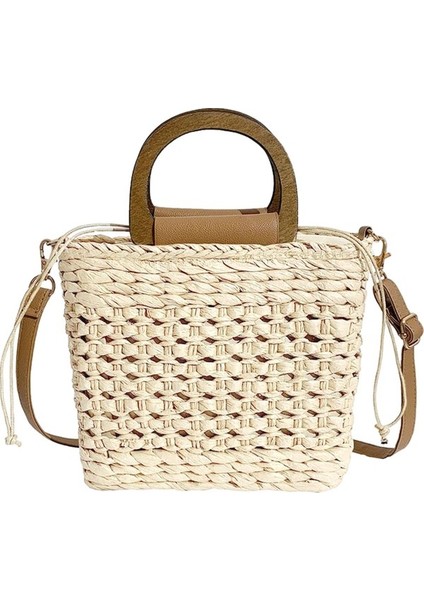 Sıradan Saman Dokuma Çanta Tutucu Üst Satchel Çizme Saman Çantası Hediyeler Bej (Yurt Dışından)