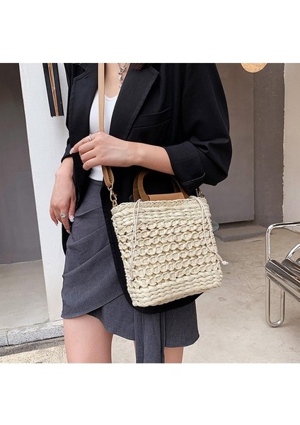 Sıradan Saman Dokuma Çanta Tutucu Üst Satchel Çizme Saman Çantası Hediyeler Bej (Yurt Dışından) fiyatları