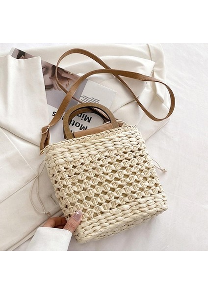 Sıradan Saman Dokuma Çanta Tutucu Üst Satchel Çizme Saman Çantası Hediyeler Bej (Yurt Dışından) fırsatları