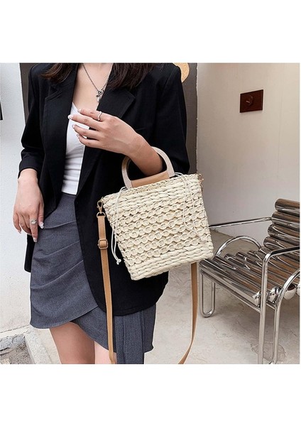 Sıradan Saman Dokuma Çanta Tutucu Üst Satchel Çizme Saman Çantası Hediyeler Bej (Yurt Dışından) indirimleri