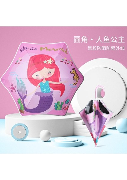 Çocuk Şemsii Vinil Güneş Koruma Uv Işığı Veya Yağmur Çift Kullanımlı Uzun Saplı Karikatür Güneşlik Şemsiye Güvenlik Yuvarlak Köşe Anaokulu (Yurt Dışından)